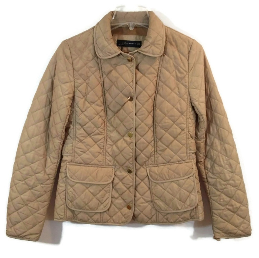 Zara Woman Tan Button Quilted Puffer Jacket Coat
